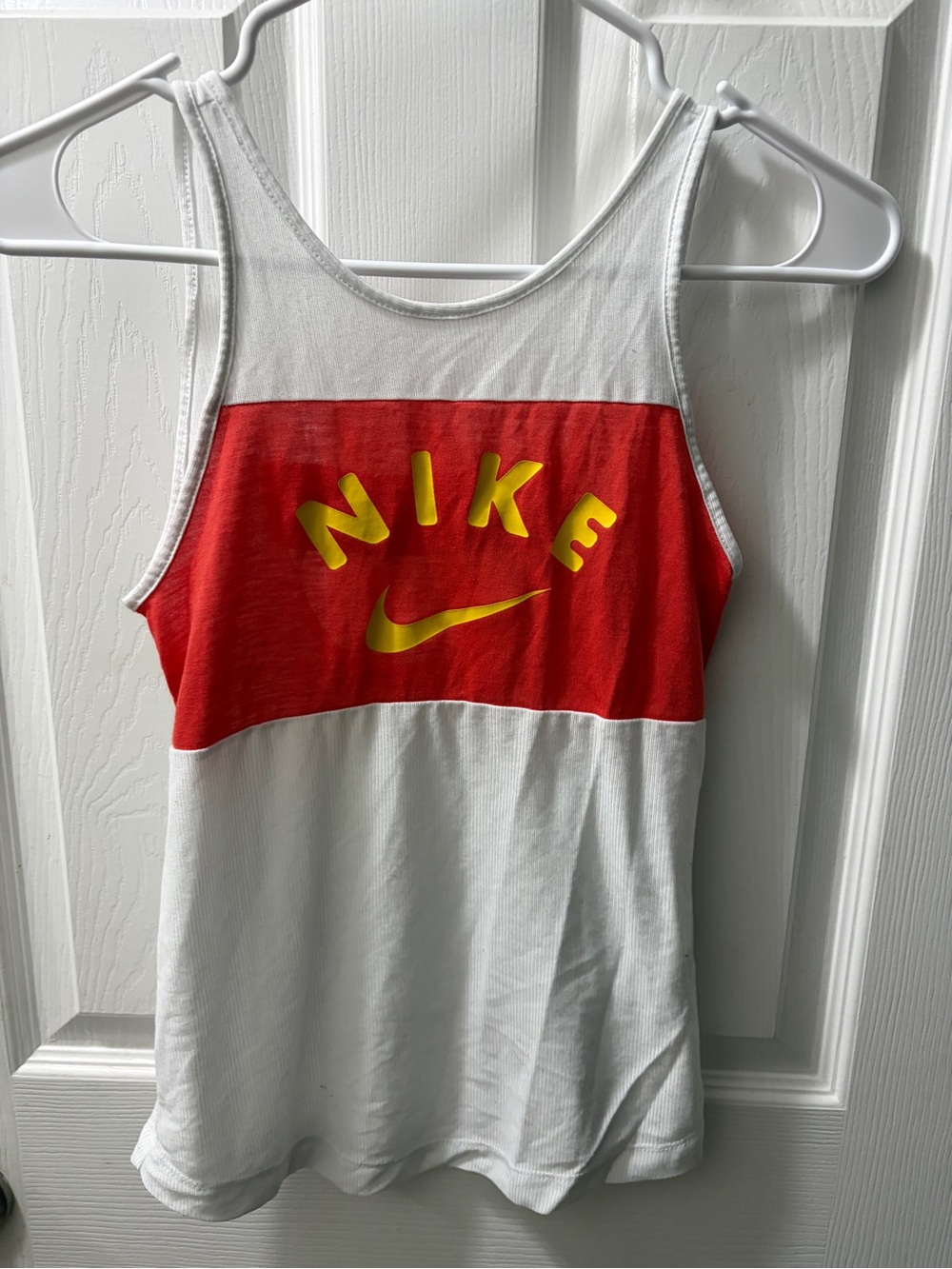 Nike Girl's White & Coral Tank Top with Yellow Logo